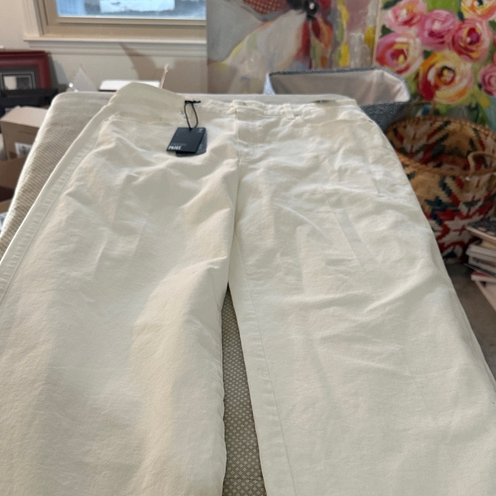 PAIGE Cream Wide-Leg High-Rise Pants